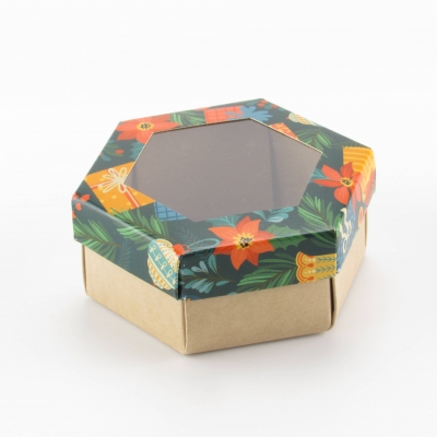 Шестигранная коробка маленькая с окном (9*9*4 см)